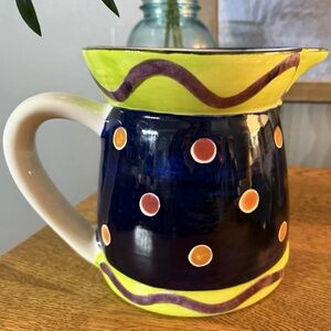 Certified International Lemongrass 1997 Ceramic Pitcher Polka Dot Multicolor